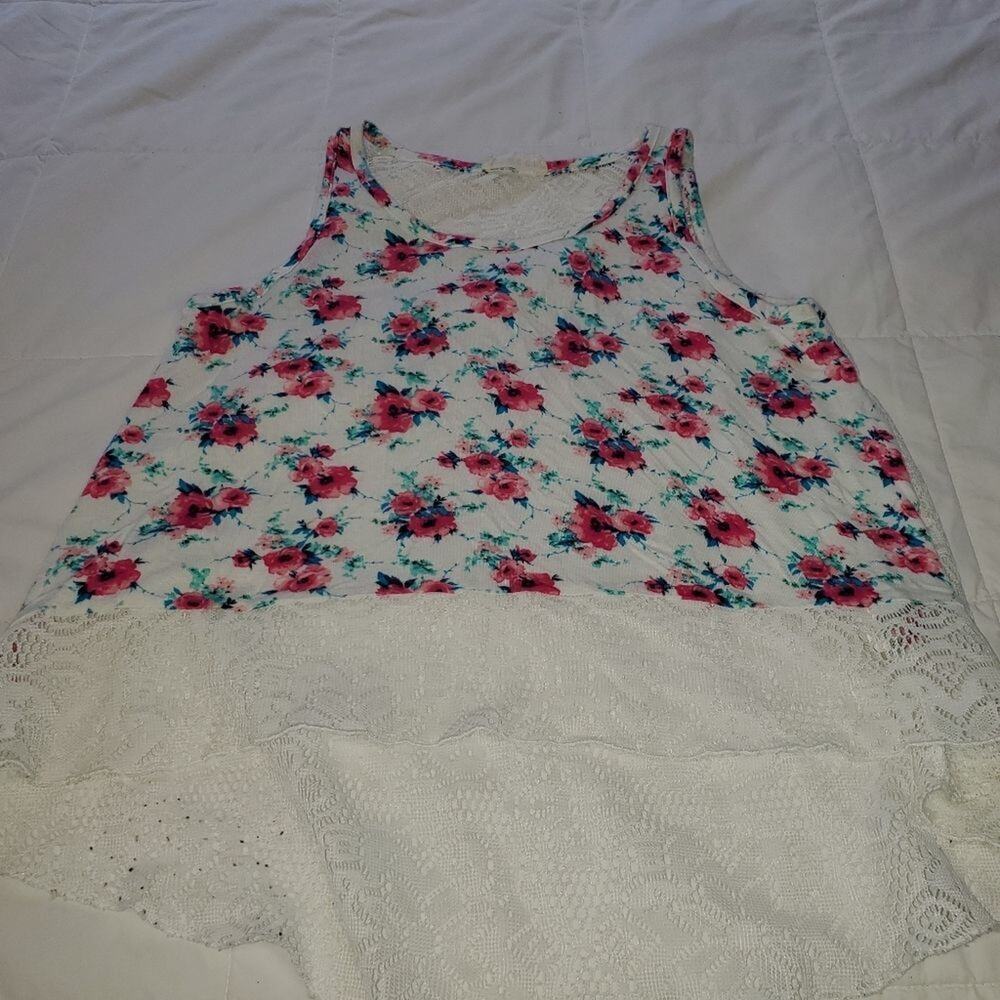Btween size 10 girls floral tank top with crochet lace bottom and back